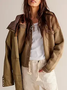 Vintage Half-Turtleneck Button-Up Knit Cardigan – Cozy Drop Shoulder Sweater with Pockets