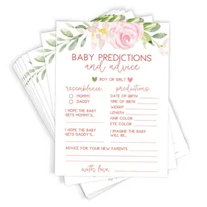 Baby Predictions and Advice – Baby Shower Game for Mommy to Be, Pink Floral (50 Cards)