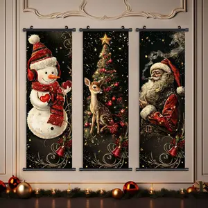 3-Piece Christmas Wall Art Set, Cute Snowman & Tree Deer Santa Claus Posters, High-Definition Waterproof Decorations, Gift Box Included