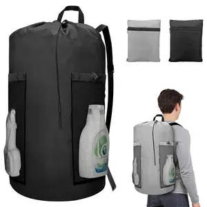 120L Large Laundry Bag Backpack with Straps & Two Mesh Pockets for College Dorm (Black)