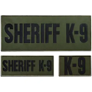 3Pcs Sheriff K9 Patch Set, Embroidered Olive Green Tactical Patches with Hook Backing for Vest, Jacket, Dog Harness, Hat, Backpack — 10x4, 5x2, 3x2 Inches
