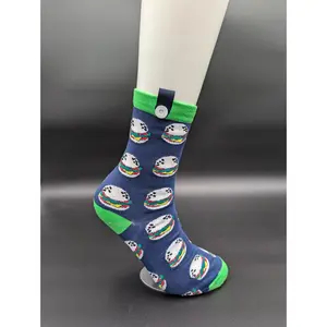 Le Loxx San Francisco Burger Socks - Men's Calf High Casual Thick Medium Crew Socks with Fun Hamburger Design for Daily Wear Comfort & Durability