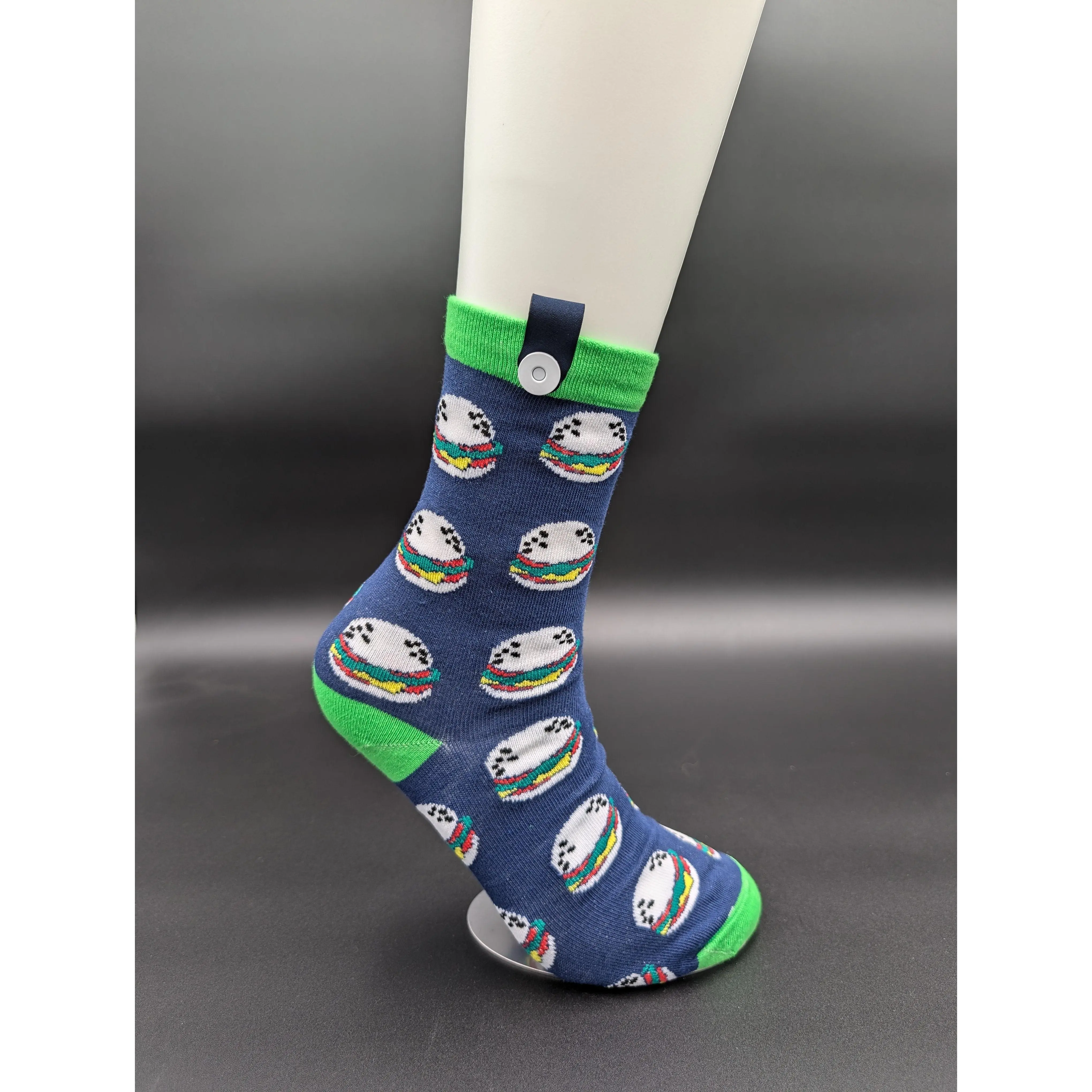 Le Loxx San Francisco Burger Socks - Men's Calf High Casual Thick Medium Crew Socks with Fun Hamburger Design for Daily Wear Comfort & Durability