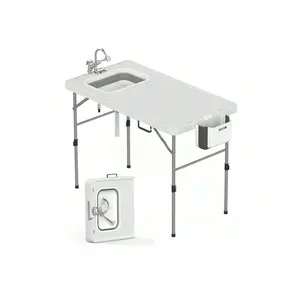 Foldable Fish Cleaning Table, Portable Camping Table With Sink & Fish Cleaning Kit, Folding Fillet Cleaning Station With Faucet & Sprayer For Camping, Patio, Kitchen, Beach, Dock & Patio
