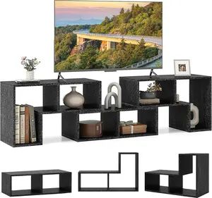 Giantex Free-Combination TV Stand for Bedroom - Entertainment Center for 50 55 60 65 Inch TV, 3-Piece Media Console Table with Storage Cubes, Deformable Open Storage Bookcase Shelf (Black Wood Grain)