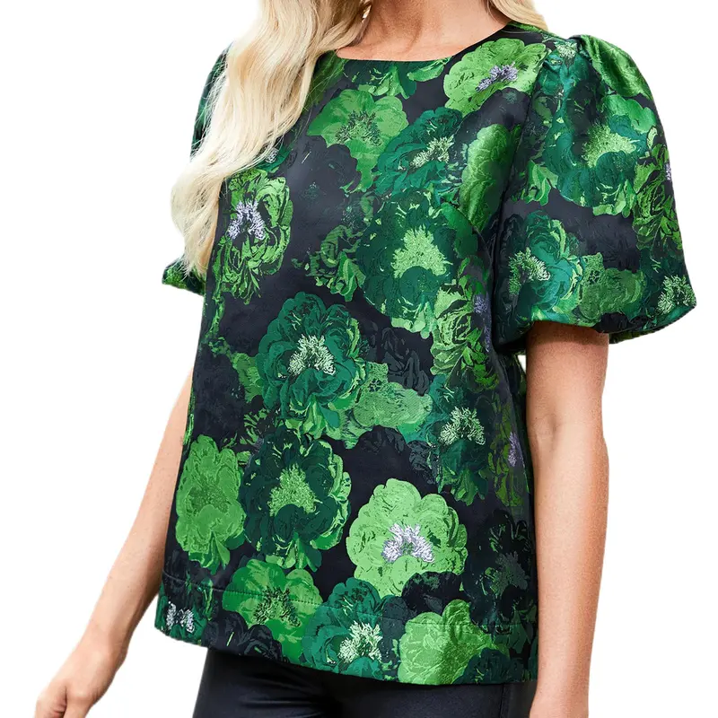 Jacquard puff sleeve top - TikTok Shop
