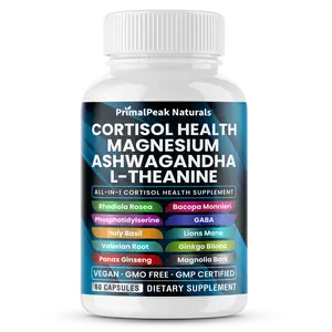 PrimalPeak Naturals Cortisol Supplement for Women and Men with Magnesium,Ashwagandha,Rhodiola Rosea,L-Theanine for Cortisol Reducer,Calm,Focus,Sleep Support Vegan Capsules