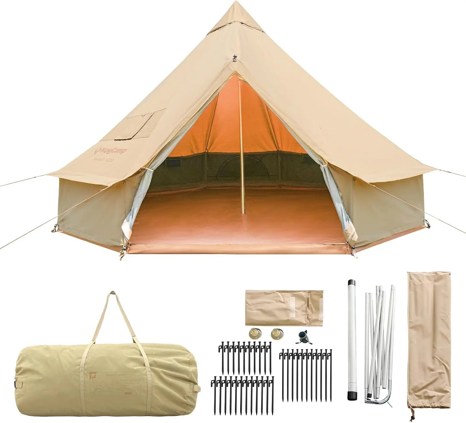 KingCamp Canvas Bell Yurt Tents for 4 Seasons, 13.2ft/16.4ft Large Waterproof & Windproof Luxury Glamping Tent w/Stove Jack, Spacious for Family Camping Hunting Parties