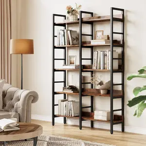 TRIBEWOOD 5-Tier Industrial Bookshelf, 71”H x 47”W Etagere Bookcase, Freestanding Double Wide Book Shelf for Storage and Display, Wood and Metal Bookshelves for Living Room Home Office ikea