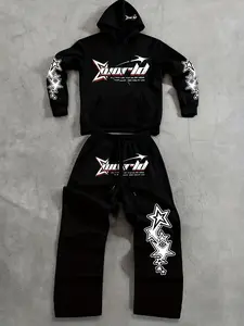 Men's Star Graphic Hoodie & Pants Set, Y2K Cyber Streetwear Loungewear, Loose-Fitting Fashion, All Seasons