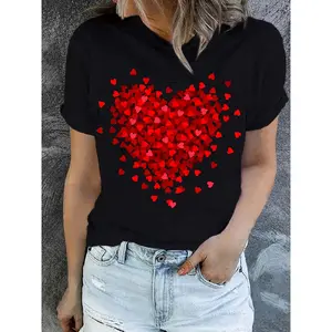 Heart Print T-shirt, Short Sleeve Crew Neck Casual Top For Summer & Spring, Women's Clothing Heart Print T-shirt, Short Sleeve Crew Neck Casual Top For Summer & Spring, Women's Clothing