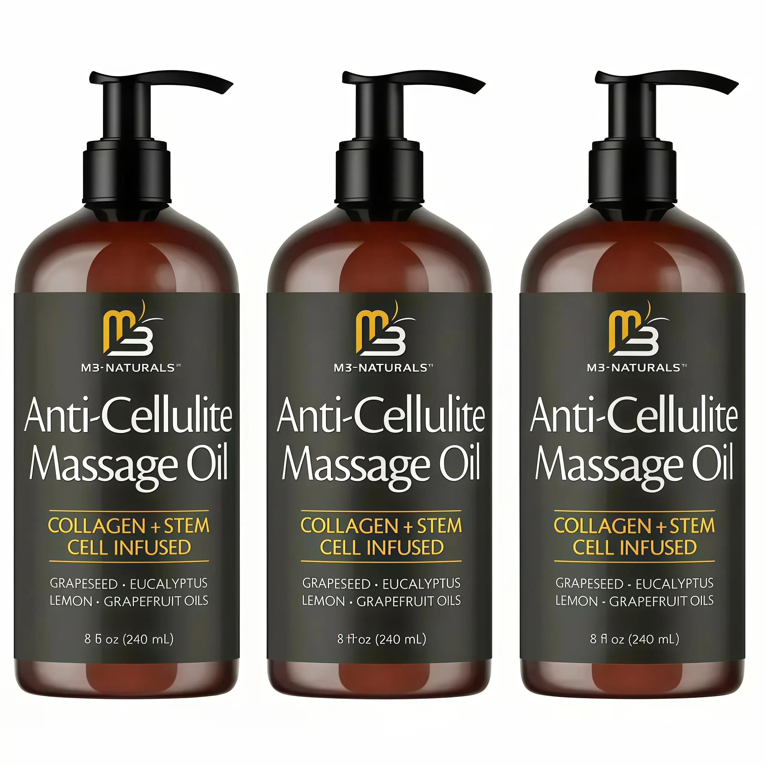 1/2/3PCS M3 Naturals Cellulite Massage Oil 8oz-Smooth the Appearance of Cellulite EI-Body Care & Skin Care Massage Oil Topical Collagen and Plant Stem CellBody Oil to Restore Texture and Elasticity-Soothing Body Oil