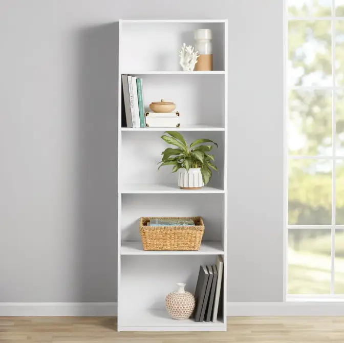 Mainstays 5-Shelf Bookcase with Adjustable Shelves, White Mainstays 5-Shelf Bookcase with Adjustable Shelves, White