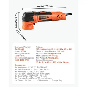 VEVOR Car Buffer Polisher, 1.2/2/3 Rotary Polisher Buffer, 600W 6 Variable Speeds 1000-4500RPM Car Polisher Waxer Kit for Cars Detailing, Waxing, Polishing, Scratch Removal