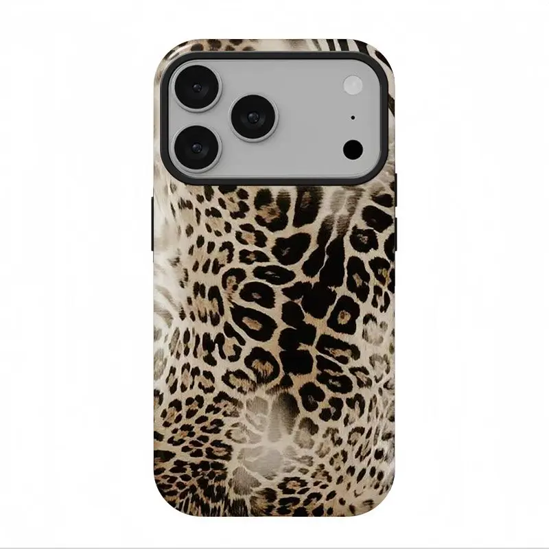 Leopard print phone case is suitable for iPhone 17, 16, 15, 14, 13 Pro Max.It is a double-layer protective case with strong compatibility, fashionable design and a firm fit.