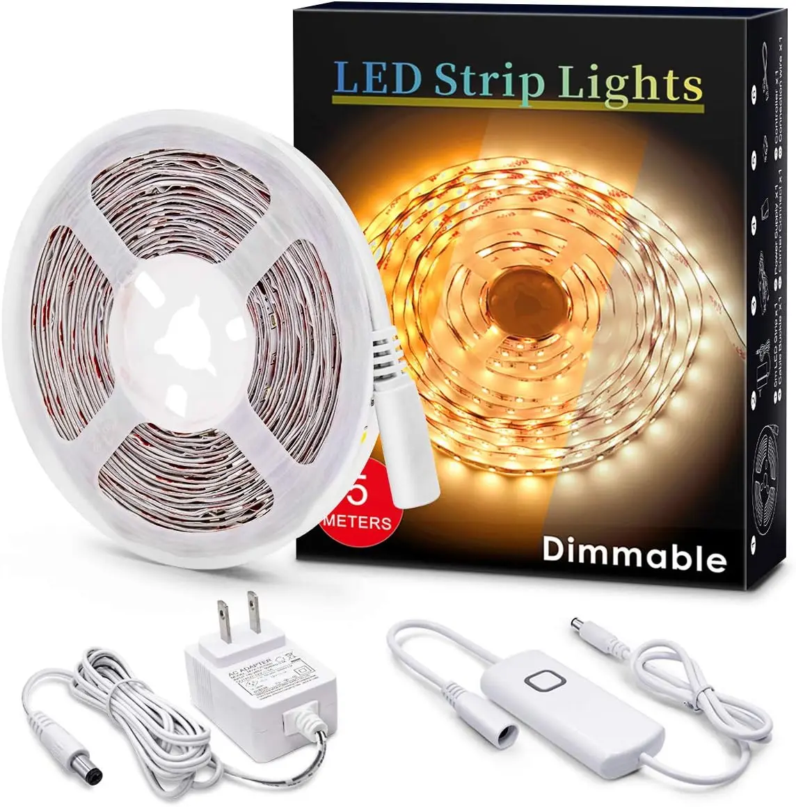 Under Cabinet Led Lighting, 16.4ft LED Strip Lights Kit with Dimmer Control for Kitchen, Cabinet, Shelf, Counter, Bedroom and Décor, Warm White 3000K, 1050LM