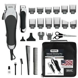 Clipper USA Deluxe Corded Chrome Pro, Complete Hair and Trimming Kit, Includes Corded Clipper, Cordless Battery Trimmer, and Styling Shears, for a Cut Every Time - Model 3029682