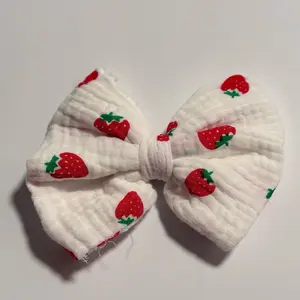 Strawberry Clip On Bow - White with Red Strawberry Pattern Hair Accessory