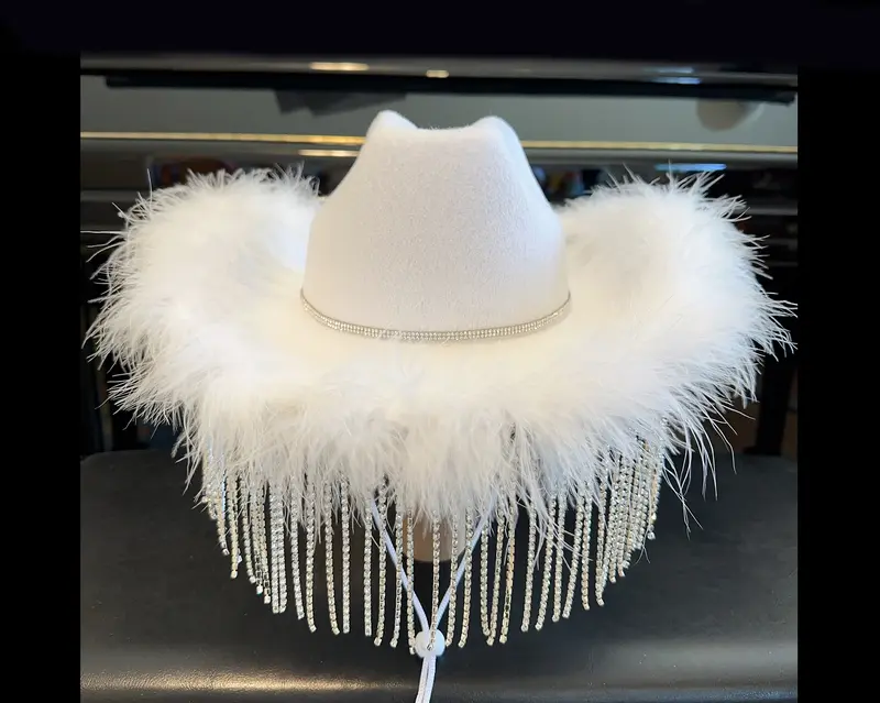 LED Light up Pink Cowgirl Hat with Tiara feather Boa,western  display picture 1