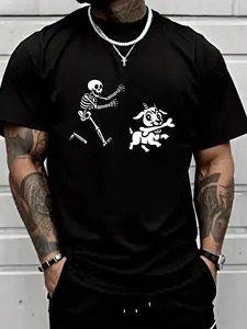 100% Cotton Unisex Funny Goat Running Skeleton Halloween T-Shirt - Life Is Beautiful Inspirational Tee – Short Sleeve, Graphic Top