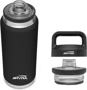 AMVRA Rambler 26 oz Stainless Steel Water Bottle with Chug Cap – Vacuum Insulated, Leakproof, BPA Free – Keeps Drinks Cold 24H Hot 12H – Reusable Travel Bottle, Black (Copy)