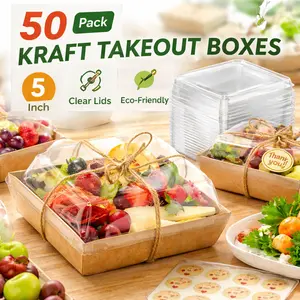 Mini Charcuterie Boxes 50 Pack – Clear Lid Paper Food Containers, 5 Inch Disposable Dessert Boxes for Party Favors, Sandwiches, Cookies, Strawberries