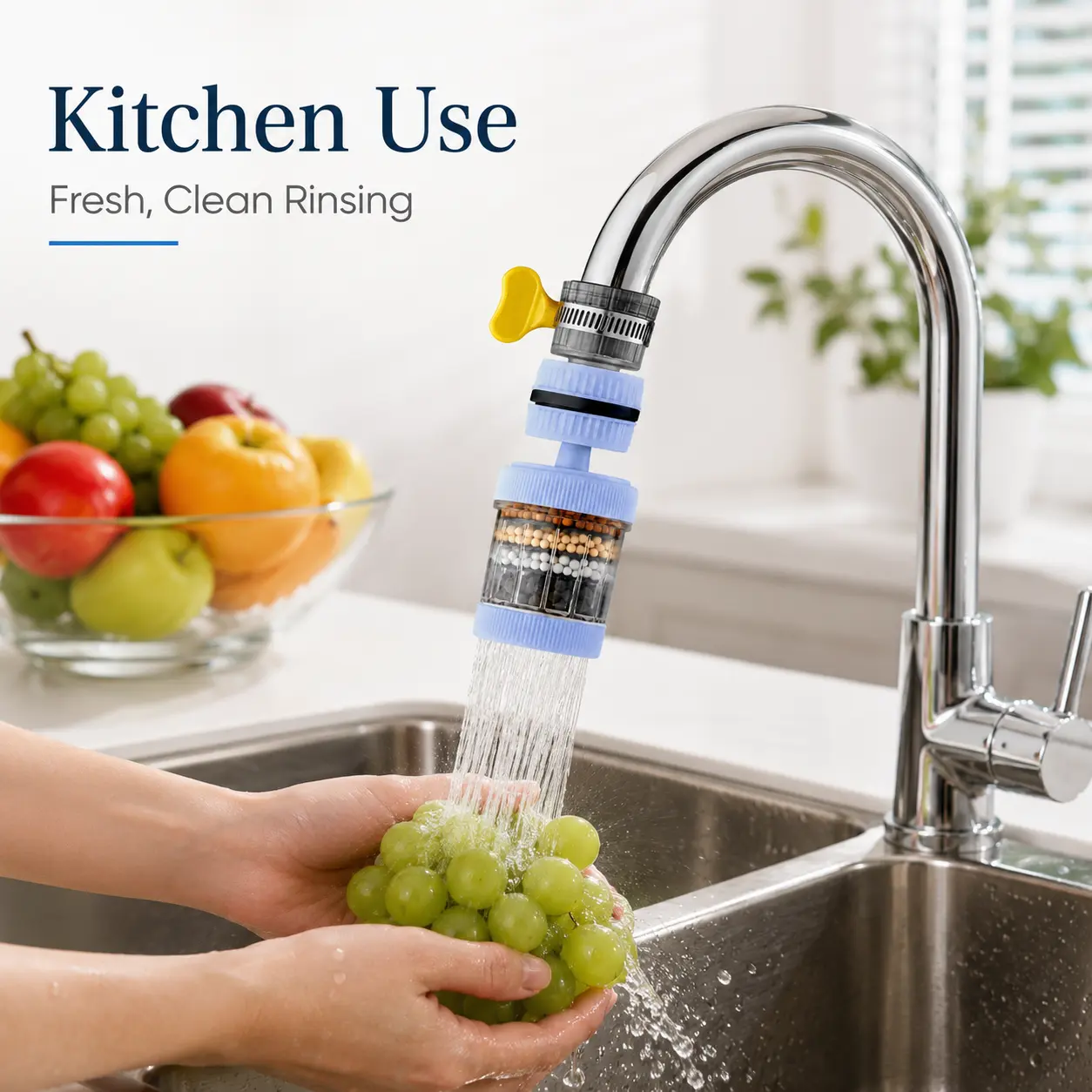 Faucet Water Filter & Shower Spray Head Attachment, Multi-Layer Filtration, Fine Even Water Flow, Easy Installation for Kitchen & Bathroom Sink Use