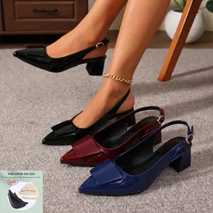 Women's Wide Width Chunky Heel -Mules - Pointed Toe Backless-On Shoes with Square Strap, Anti-Sole & PVC Cushioning Suitable Work, Dress Shoes, Casual Wear, Year-Round, Women Shoes