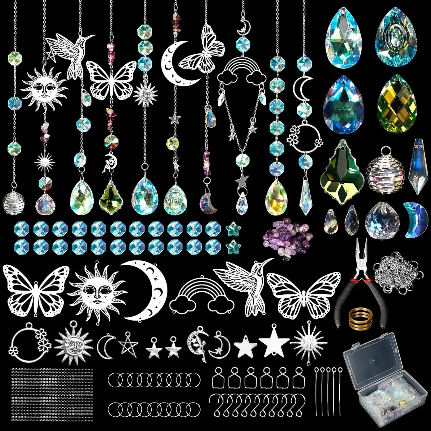 400 count DIY Suncatcher Making Kits, Suncatcher Prism  Kit with Hooks/Chain Rainbow Maker,Make Your Own Decorative  Suncatchers for Adults Wedding Windows  Garden