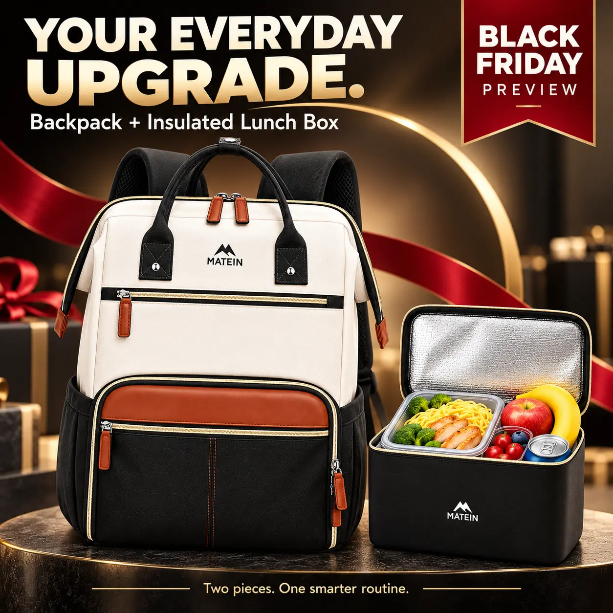 【Black Friday】MATEIN 15.6 Inch Laptop Backpack with Insulated Lunch Box, Stylish Work Backpack for Nurses, Teachers & College Students, Holiday Gift