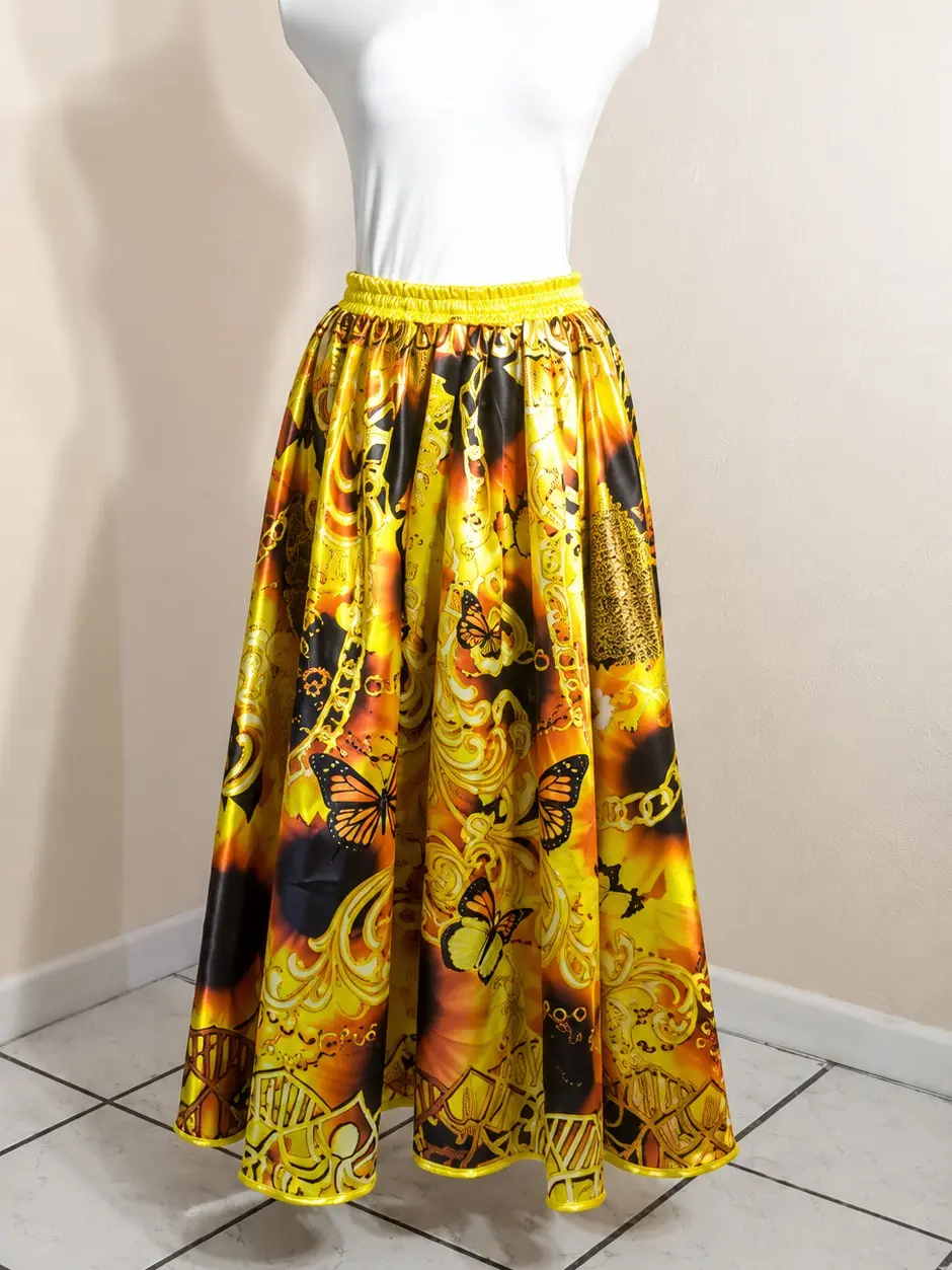 Saya de Satin Quilla Oshun Print 80cm Long One Size Fits S to XL Versatile Satin Skirt for Multiple Occasions