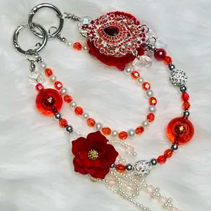 Handmade Phone Chain Red Flower