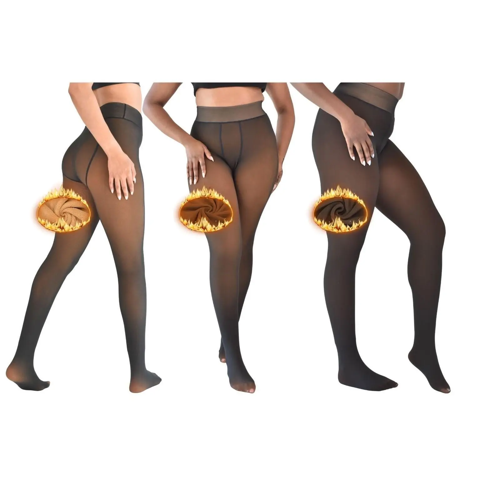 Ewaola Fleece Lined Sheer Tights for Black Women, Sheer Fleece Lined Warm leggings, Faux Sheer Tights for Brown Skin
