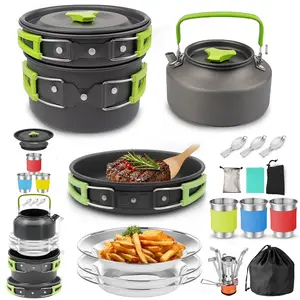 Ultimate 15-Piece Camping Cookware Set with Mini Stove - Lightweight, Non-Stick, and Perfect for Outdoor Adventures!