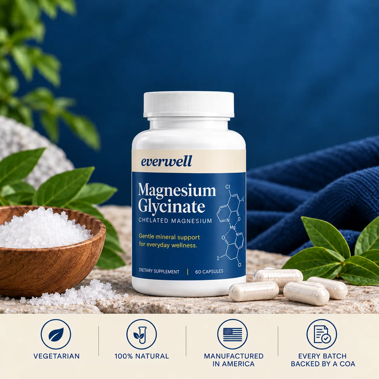 Magnesium Glycinate Dietary Supplement - Healthcare, Fitness Support Mineral Supplement for Wellness Needs