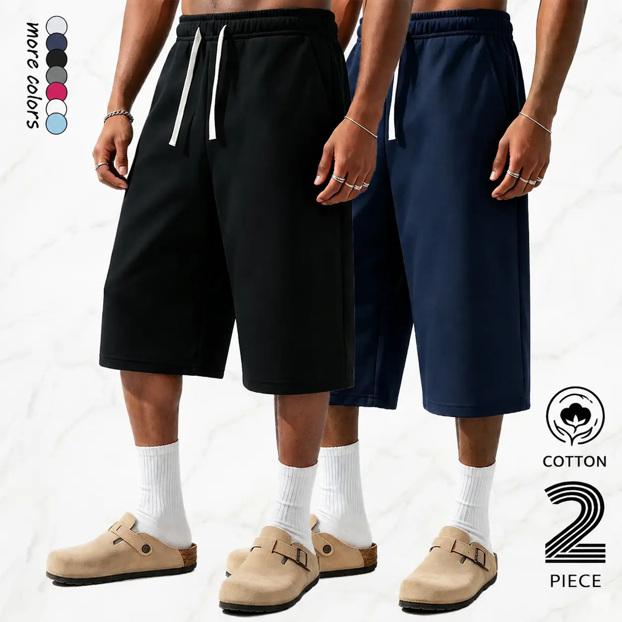 Men's 2-Pack Soft Knit Loose Sweatpants - Menswear, 7-Eighths Over-The-Knee Length, Relaxed Straight Athletic Casual Fit, Suitable for Home, Sports, Travel.Summervibes