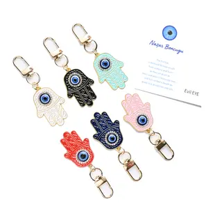 Diamond-encrusted Palm Devil's Eye Keychain Turkish Evil Blue Eye Bag Pendant Oil Drip Alloy Accessories Pendant