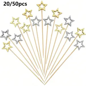 20/50pcs Star Bamboo Skewers, Fruit Decorative Sticks, Cake Decorating Tools, Holiday Party Supplies, Outdoor Camping Essentials