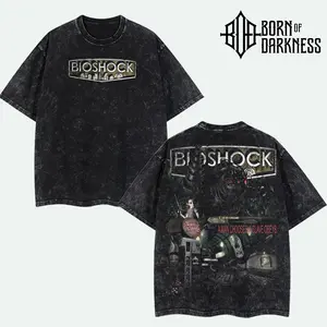 BOD - Bioshock Welcome to Rapture Game Vintage Unisex Oversize Washed Cotton T-shirt Hoodie, Video Game Graphic Tee, Gift for Game Lover, Game Merch Fan, Outfits Men, Boys Merch Top