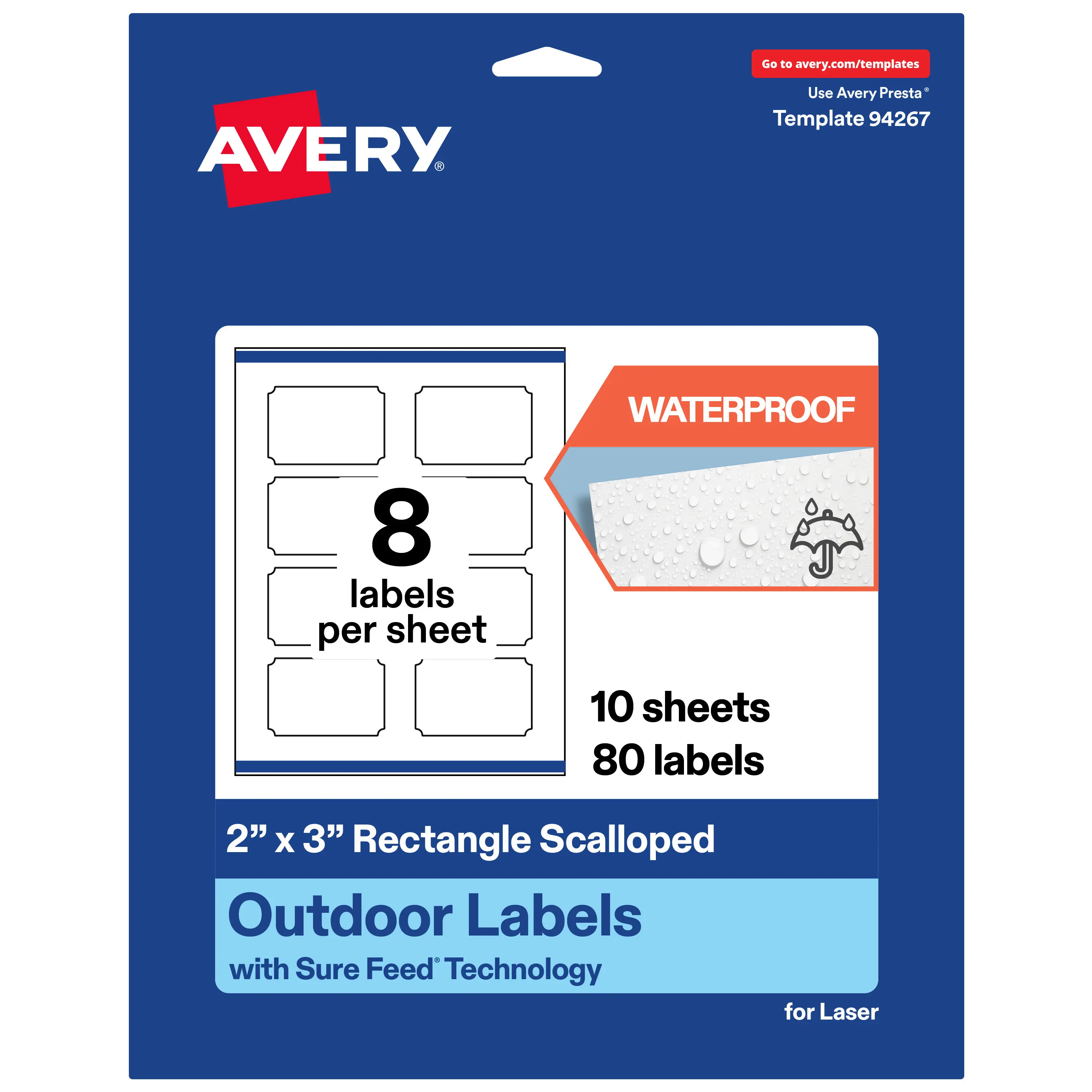 Avery Outdoor Waterproof Labels, 2" x 3" Rectangle Scalloped, Adhesive Stickers, Label Sticker