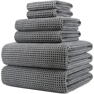Oversize, 60 x 30 in., Quick Dry Lint Free Microfiber Bath Towel Set, 6 count (Gray, Waffle Weave)