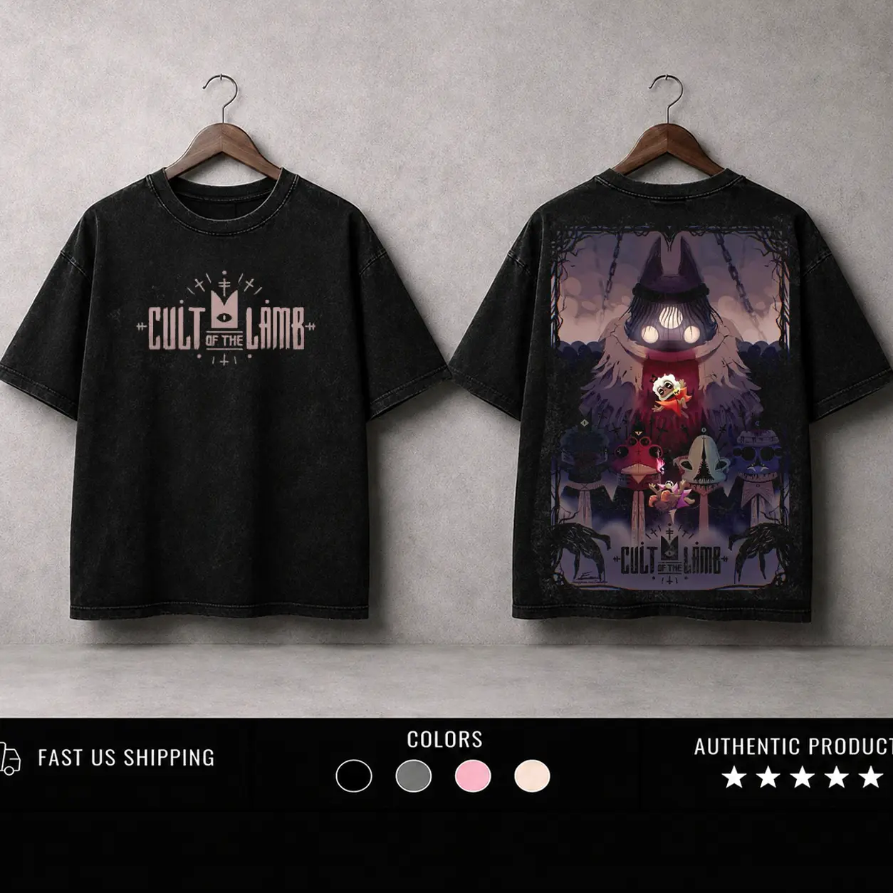 Cult of The Lamb Character Game 2 sided Printed Unisex  Washed TShirt, Graphic Tee, Game Lover graphic tees game merch Cotton shirts back school Streetwear Top