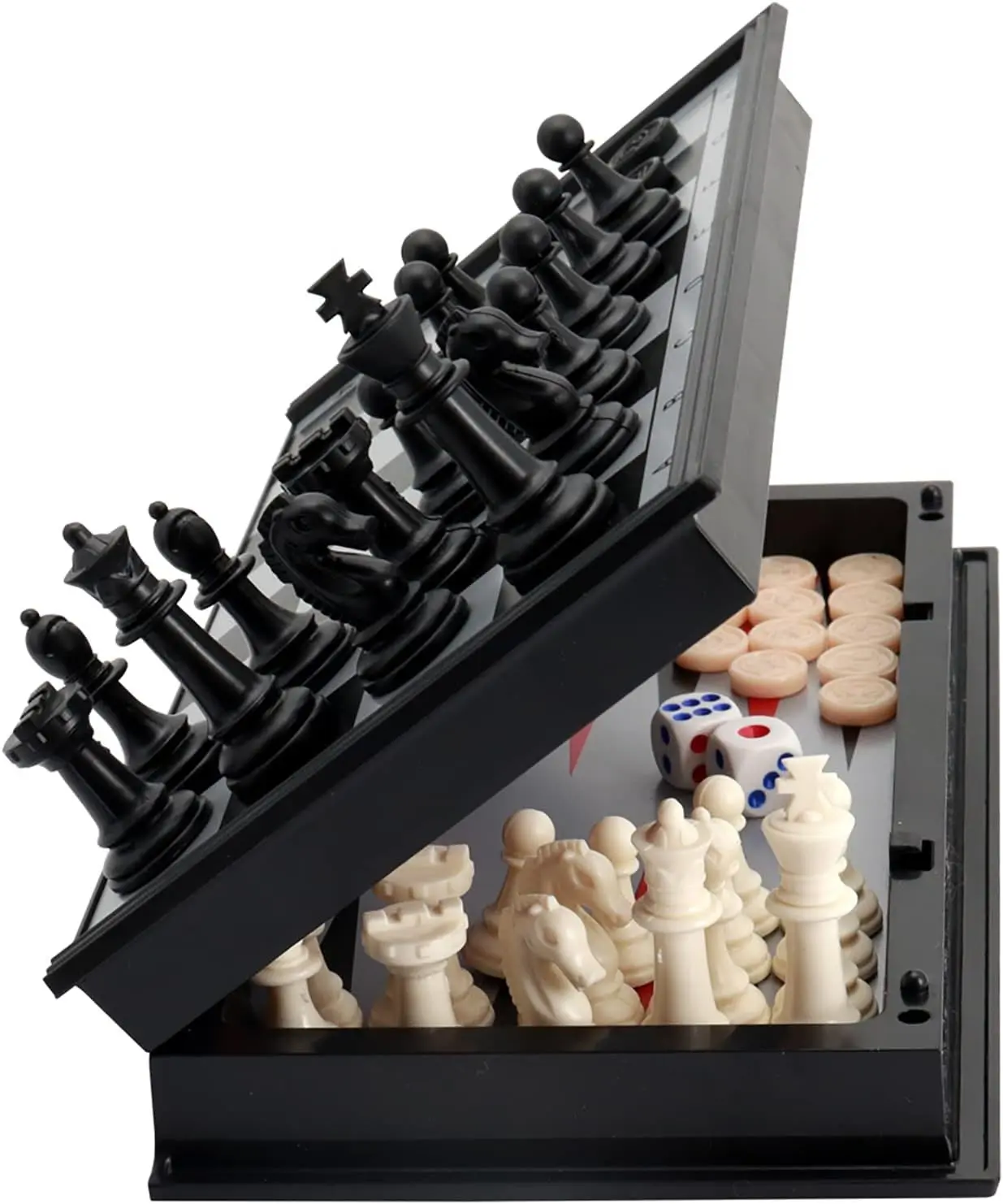 10" Magnetic Chess Sets for Kids & Adults - 3 in 1 Travel Chess Checkers Backgammon Set with Folding Case - Portable Elastic Bag