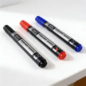 3Pcs Permanent Marker Pen Set, Dual Nib Design with Fine Point & Crude Tip, Waterproof Quick-Drying Ink, 1.5mm Fine Nib Color Markers, Durable Writing Tools in Black Blue Red, Multi-Purpose Permanent Marker Pens for Office, School, Daily Note Taking and G