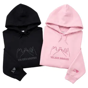 Custom Pinky Promise Embroidered Hoodies for Couple – Matching Couple Hoodie With Roman Numeral Date, Valentine Day Anniversary Gift