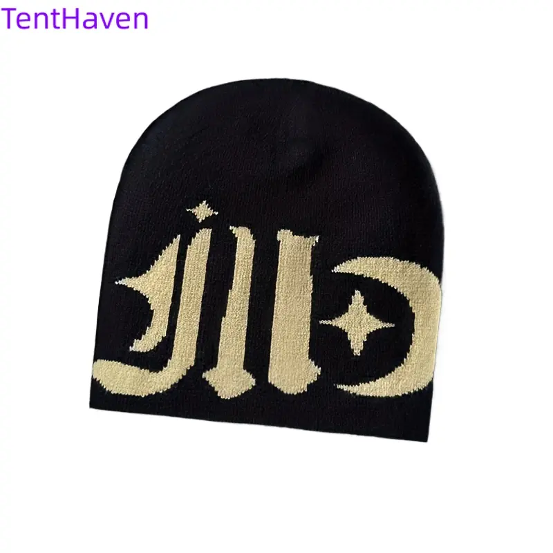Hip Hop Style Letter Pattern Hat, Warm Woolen Headwear for Fall and Winter, Personalized Streetwear Clothing, Female, Knit, Adults, Letters, Daily, Personalized Look, Beanie, Casual, All Seasons, Cotton, Outdoor, Unisex, Knit Hat