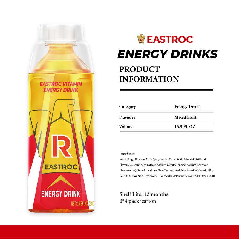 Eastroc Non-Carbonated Vitamin Energy Drink w Shot Cup – Natural Caffeine, Taurine, B Vitamins for Focus, Stamina & Metabolism Support