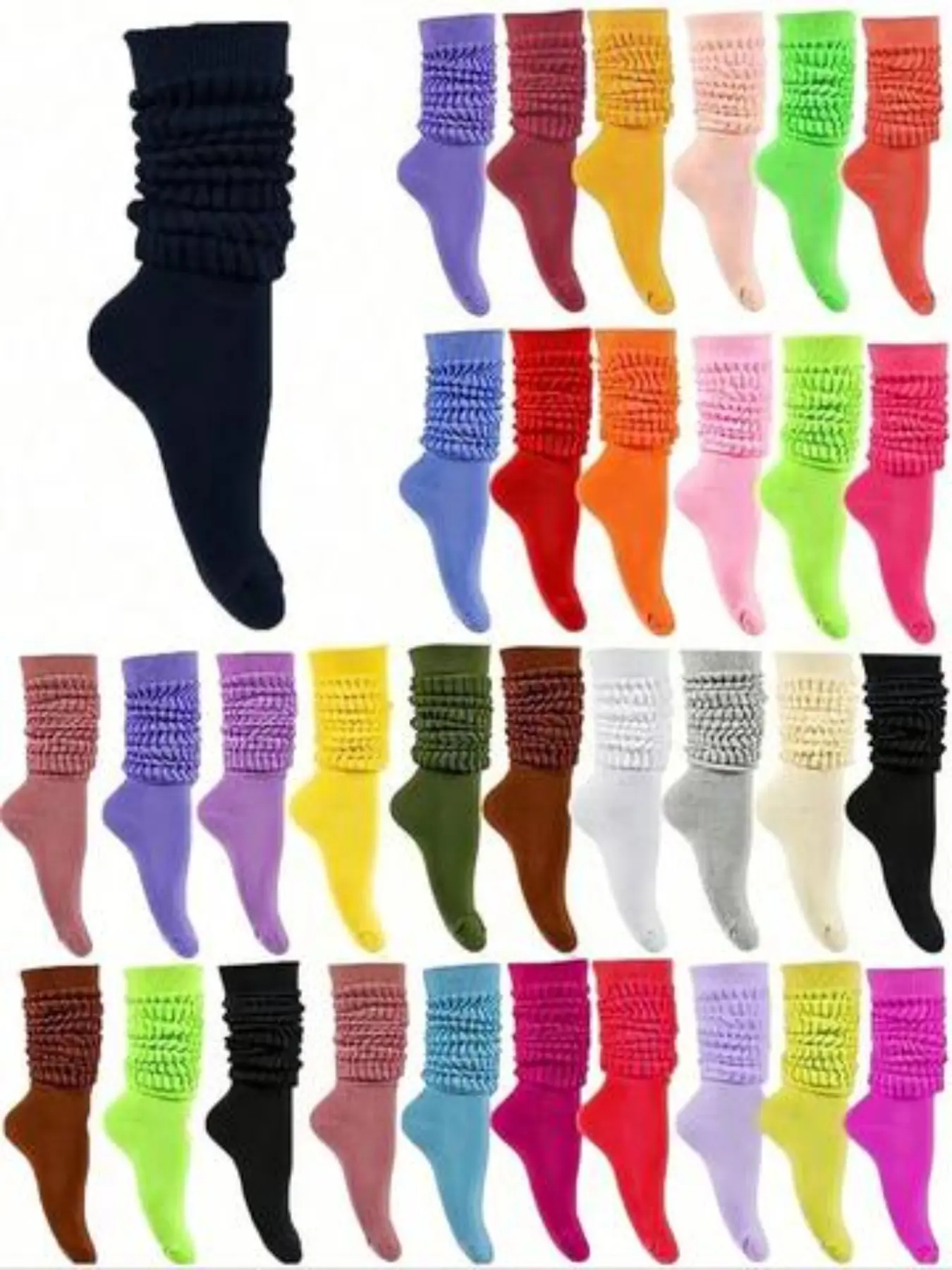 6 Pairs Women's Socks, Solid Color Mid-Calf, Random Colors, Cute Princess Style, Long Cuff, All-Season, Fashion Casual Crew Socks, Casual Daily Socks