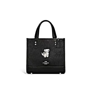 Coach Dempsey 22 Animal Badge Series Small Dog Print Vertical Leather Tote Bag for Women with Crossbody Strap