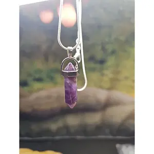 Amethyst Crystal Necklace 16in Silver Chain